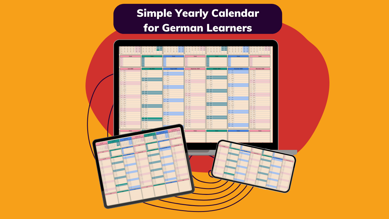 Simple Yearly Calendar for German Learners