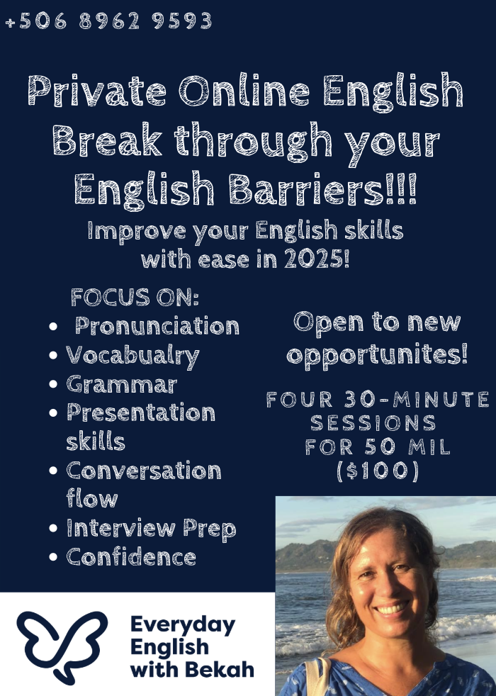 Everyday English with Bekah private sessions (group of 4 classes)