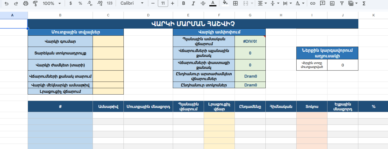 Վարկի մարման հաշվիչ