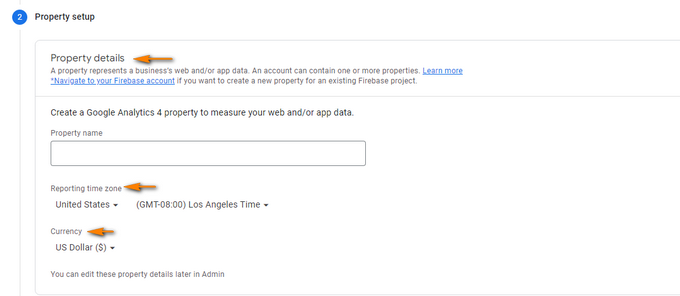 Doing the Google Analytics property setup.