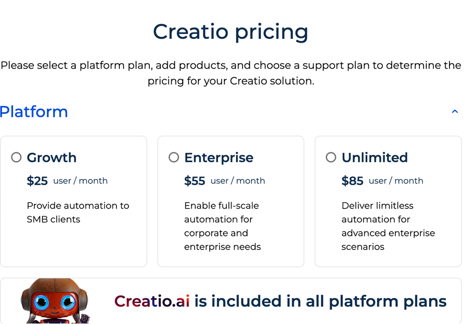 Creatio pricing