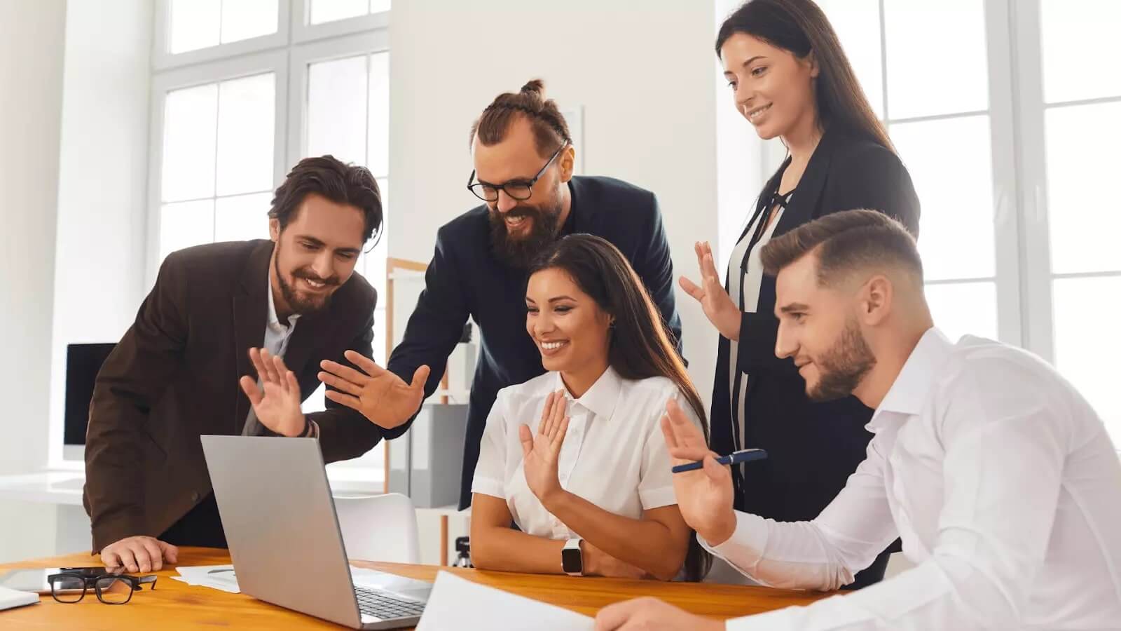 Team working virtually in an office