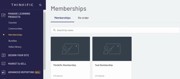 Thinkific dashboard