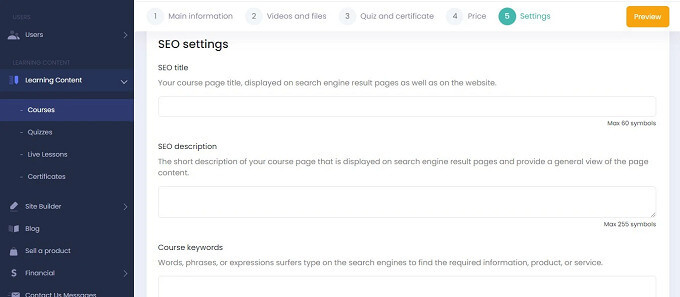 Uteach SEO settings