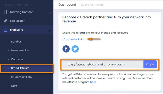 Accessing the Uteach affiliate link.