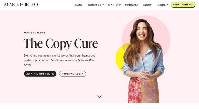 Marie Forleo's landing page