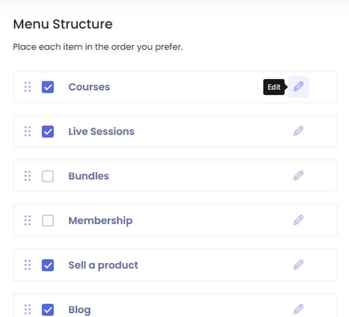 Editing the menu structure.